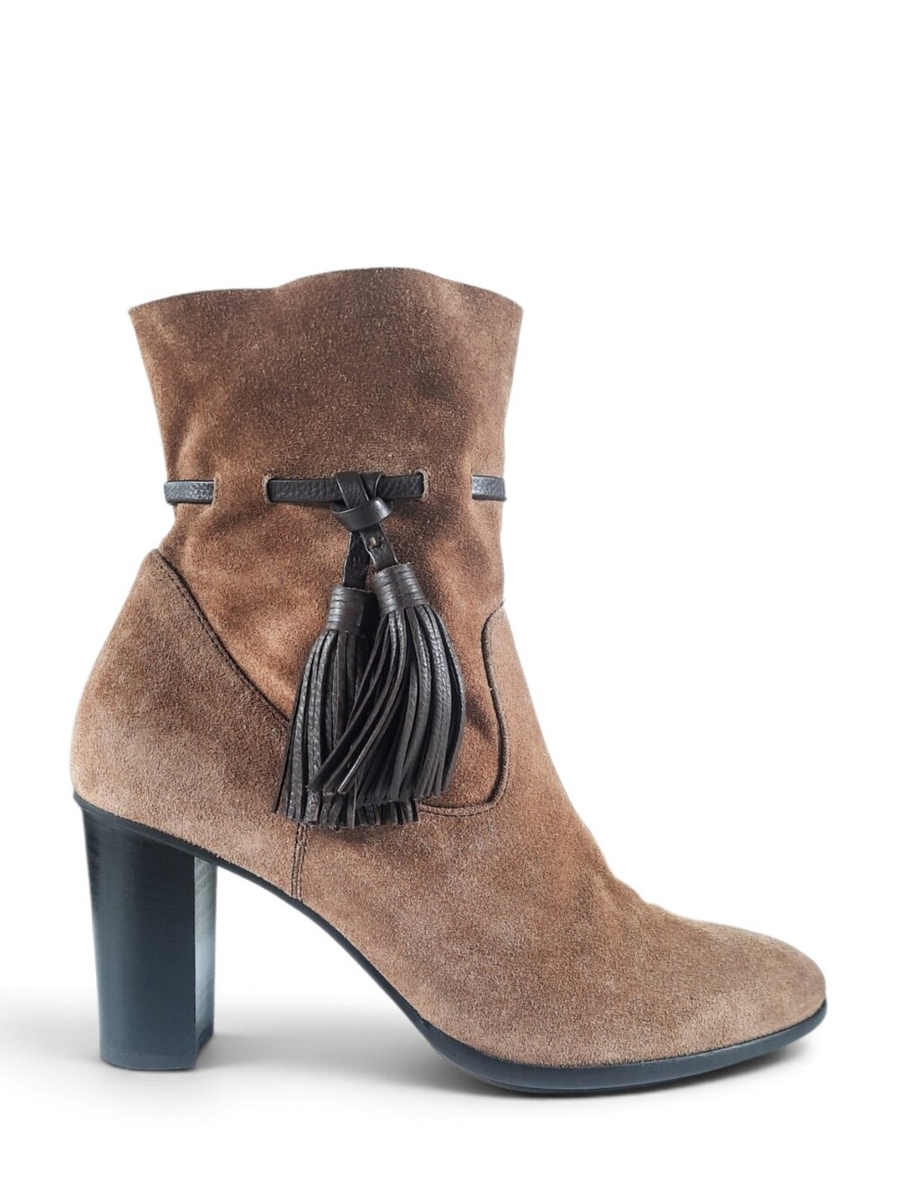 Austrian hōgl Tassel Heeled Ankle Boots Western Chic Suede Hogl Goat Leather 8